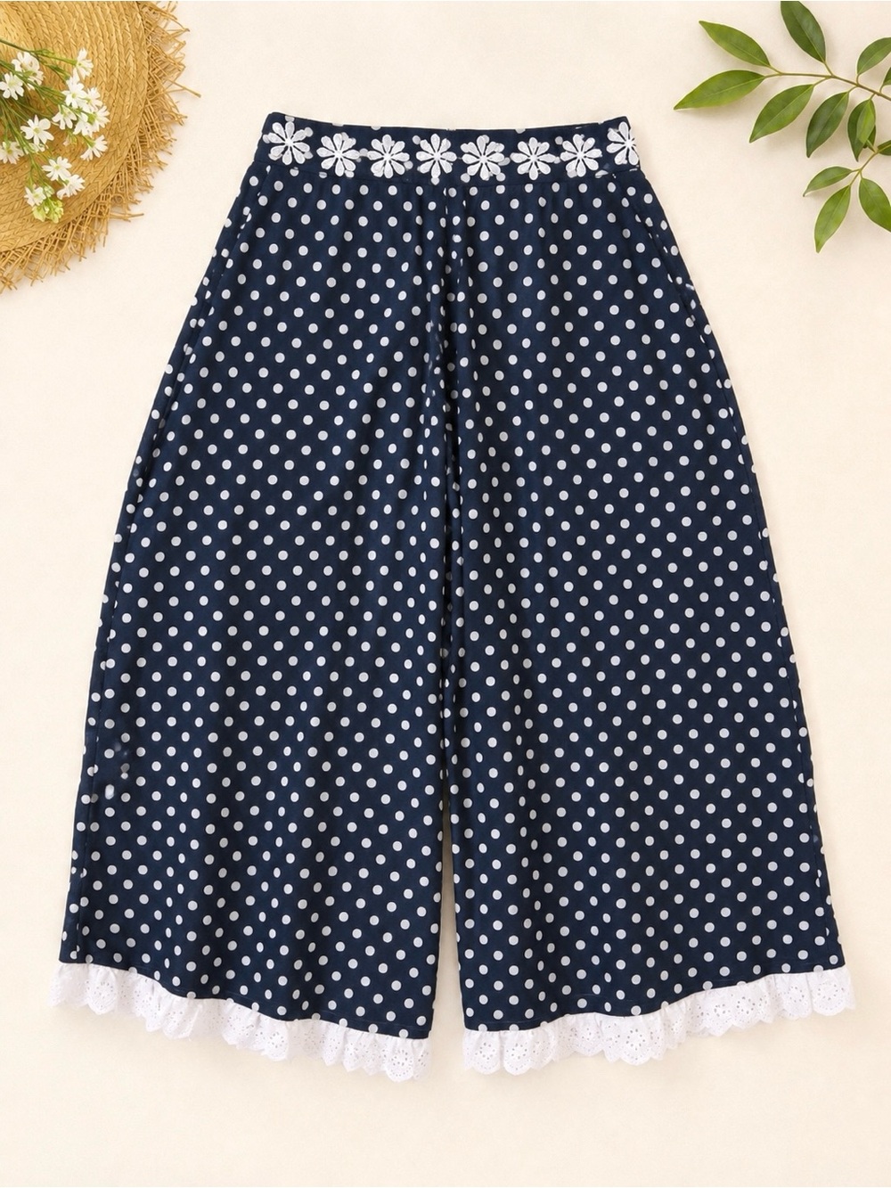 Free People KAS New York Daisy Dot Embroidered Culotte Pants Size S - Picture 1 of 9